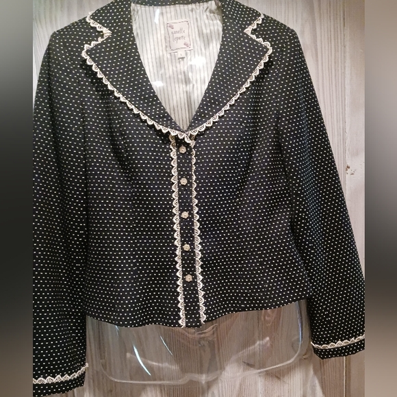Nanette Lepore Vintage jacket/blazer size 6 black with dotted Swiss pattern - Picture 1 of 7
